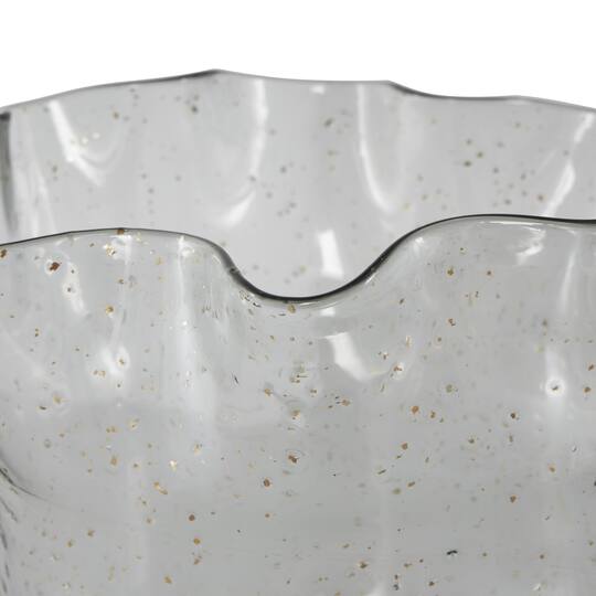 Black Glass Vase Set with Wavy Opening & Gold Speckles